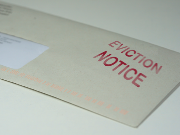 A letter envelope with the words "Eviction Notice" stamped on it