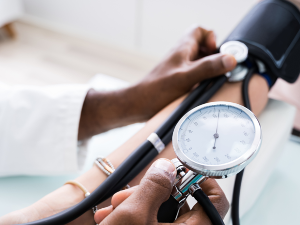 A patient gets their blood pressure taken